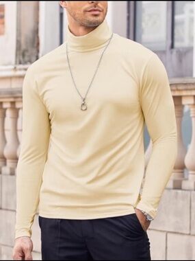 Men's Creams Turtleneck Long Sleeve Sweater